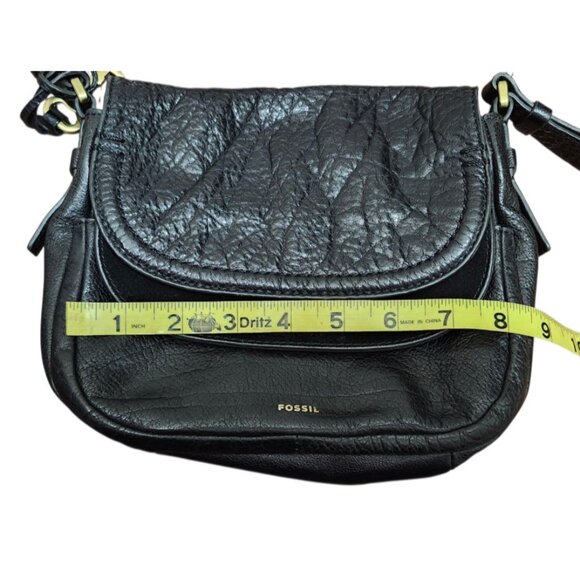 Fossil Peyton Double Flap Crossbody Small Black Leather Handbag - Picture 11 of 16